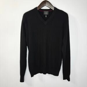 Qi Cashmere V Neck Black Slim Fit Sweater Casual Preppy Men's M Lightweight